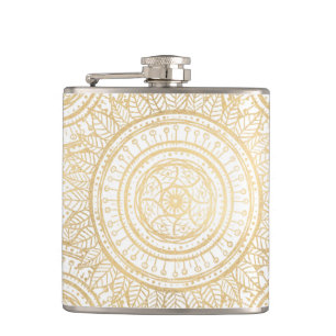 Petaca Elegante patrón blanco de girasol dorado Mandala