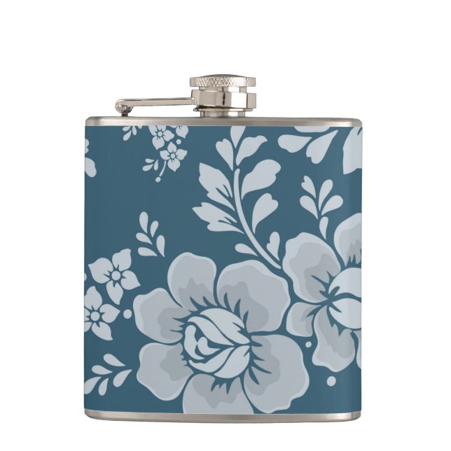Petaca Elegante patrón de flores azules vintage (Anverso)
