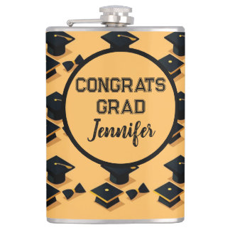Petaca Elegante patrón de gorra de graduación en oro y ne