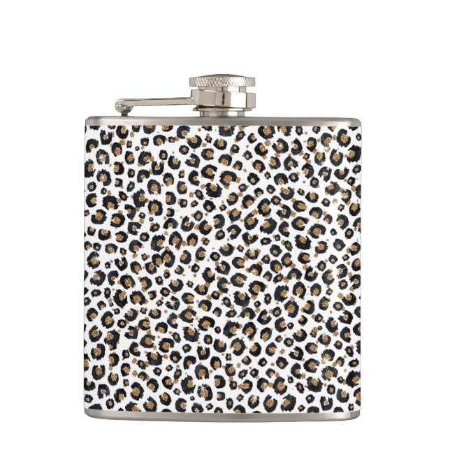 Petaca Elegante patrón de leopardo Purpurina dorado (Anverso)