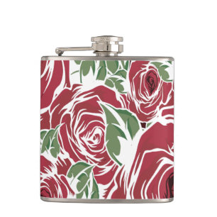 Petaca Elegante patrón de Rosa Vintage - Floral roja y ve