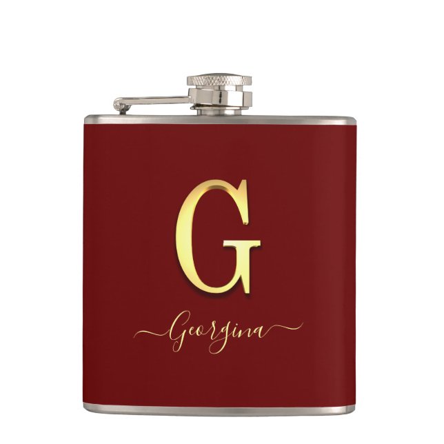 Petaca Elegante Personalizado dorado Monograma G Nombre (Anverso)