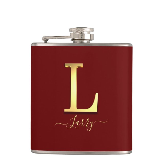 Petaca Elegante Personalizado dorado Monograma L Nombre (Anverso)