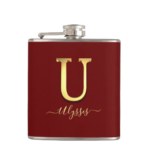 Petaca Elegante Personalizado dorado Monograma U Nombre F