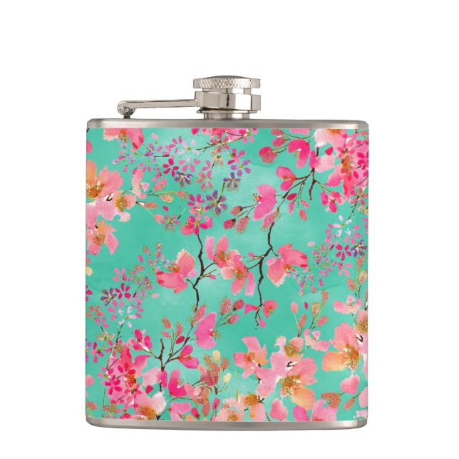 Petaca Elegante pintura a mano acuarela primavera floral (Anverso)