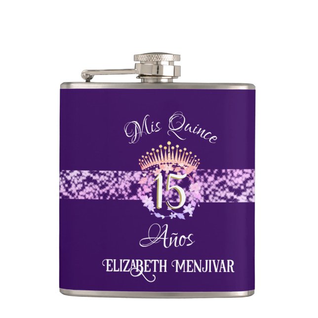 Petaca Elegante Purple Quinceañera Español (Anverso)