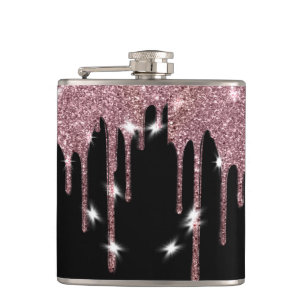 Petaca Elegante Purpurina de lujo Faux Pink Rose Drip