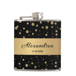 Petaca Elegante Purpurina de oro Sparkle Black Personaliz