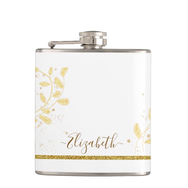 Petaca Elegante Purpurina dorado Monograma Nombre (Anverso)