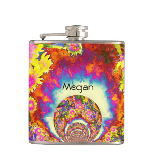 Petaca Elegante retro boho acuarela campos de girasoles