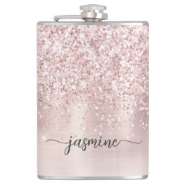 Petaca Elegante Rosa Purpurina dorado Monograma firma