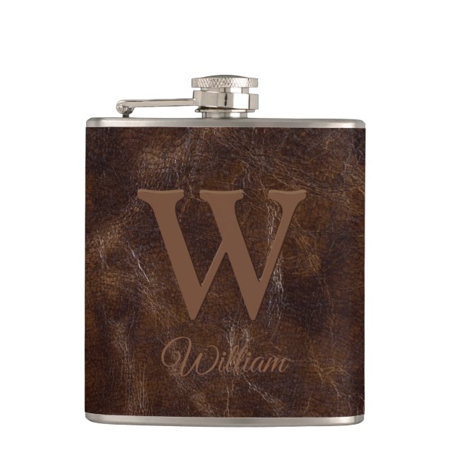 Petaca Elegante textura de cuero de vaca marrón oscuro co (Anverso)