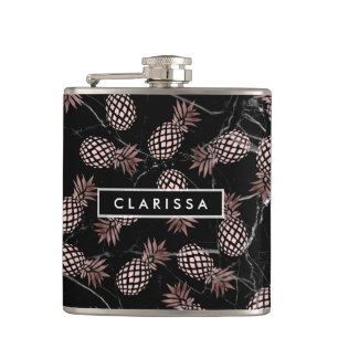 Petaca elegante y moderno mármol negro rosa de oro piña