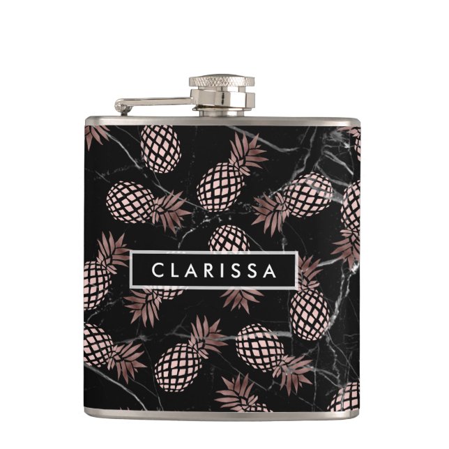 Petaca elegante y moderno mármol negro rosa de oro piña (Anverso)