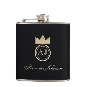 Petaca Elegante y sencillo monogramado en negro y dorado