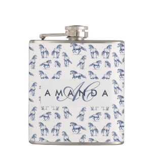 Petaca Elegantes Caballos Azules Monogramados Regalos Ini
