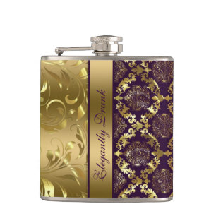 Petaca Elegantes Damascates Metálicos Púrpura Y Oro Y Lac