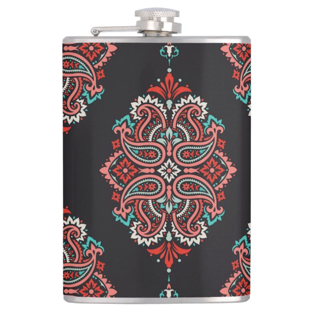 Petaca Elementos paisley asiáticos, patrón boho vintage. (Anverso)