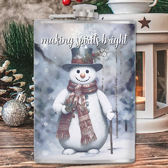 Petaca Encantador bosque acuático de Snowman (Charming Snowman Watercolor Winter Forest Flask)
