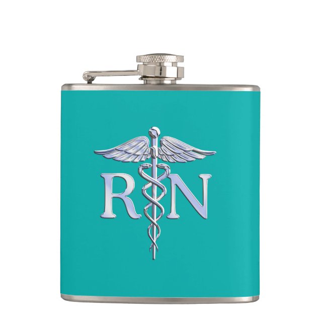 Petaca Enfermera inscrita RN Caduceus en decoración turqu (Anverso)