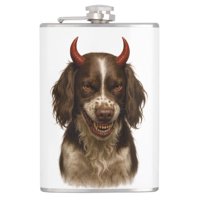 Petaca English Springer Spaniel naughty Devil Hip Flask (Anverso)