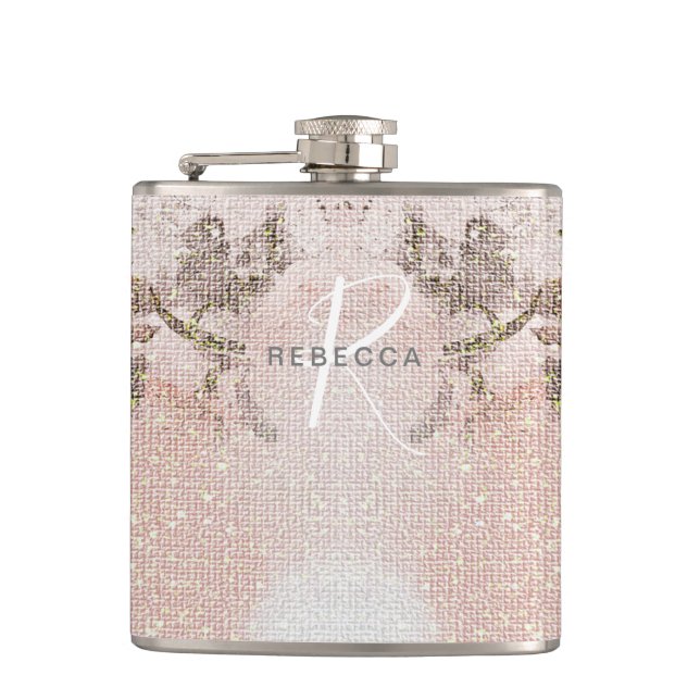 Petaca Envase romántico de monograma floral Rubor-Pink (Anverso)