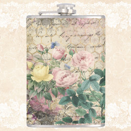 Petaca Ephemera floral rosa con colmena y escritura