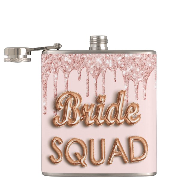 Petaca Equipo de novia rosa dorado brillo rosa despedida  (Abierto)