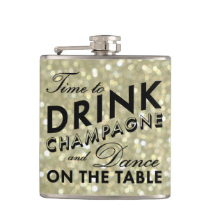 Petaca Es hora de beber champagne Sparkly Gold Flask