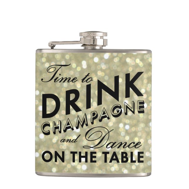 Petaca Es hora de beber champagne Sparkly Gold Flask (Anverso)