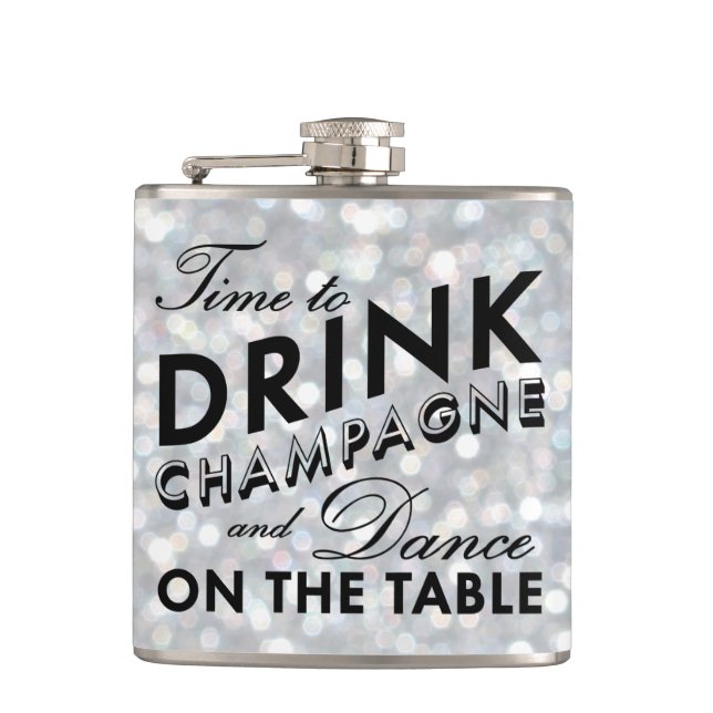 Petaca Es hora de beber champán esparkly Silver Flask (Anverso)