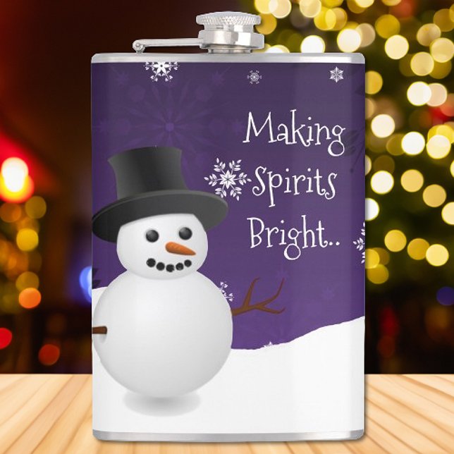 Petaca Escándalo de Navidades de invierno morado de Snowm (Purple Snowman Winter Scene Christmas Flask)