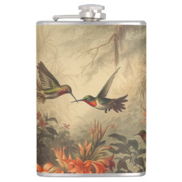 Petaca Escena botánica vintage de humingaves y flores