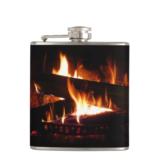Petaca Escena de invierno cálido con chimenea para fotogr (Anverso)