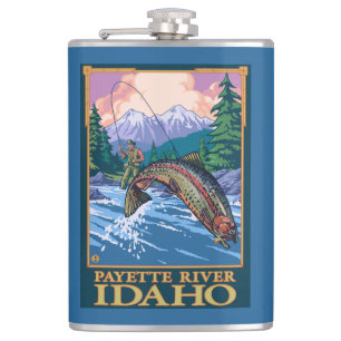 Petaca Escena de la pesca con mosca - río de Payette,