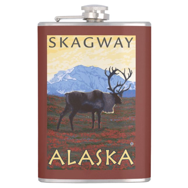 Petaca Escena del caribú - Skagway, Alaska (Anverso)