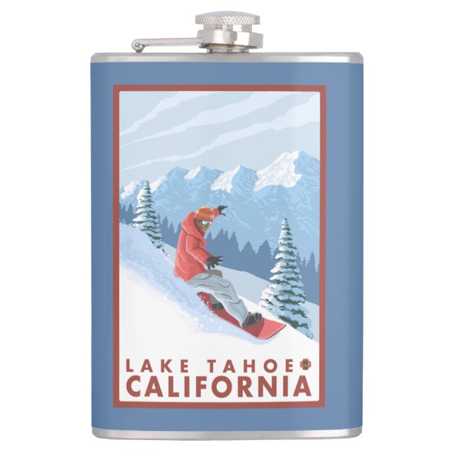 Petaca Escena del Snowboarder - el lago Tahoe, California (Anverso)