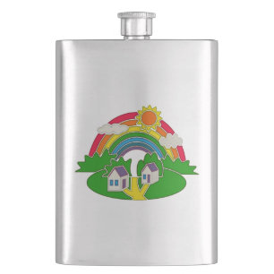 Petaca Escena rural personalizado con arcoiris y casa de 