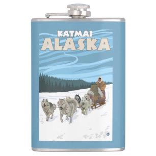 Petaca Escena Sledding del perro - Katmai, Alaska