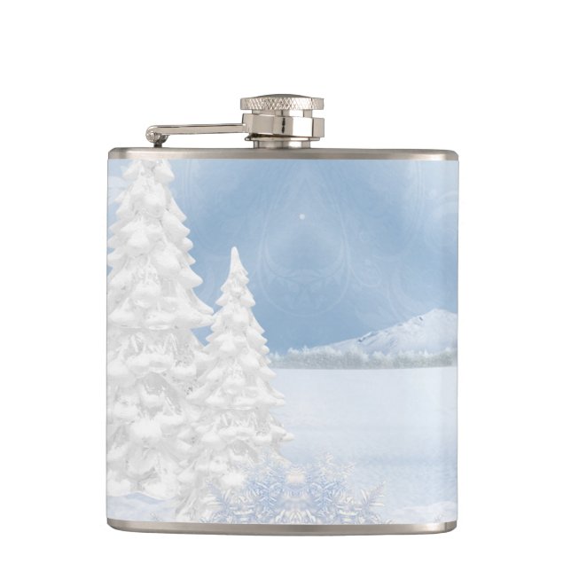 PETACA ESCENAS DE INVIERNO DE COLOR AZUL Y BLANCO (Anverso)