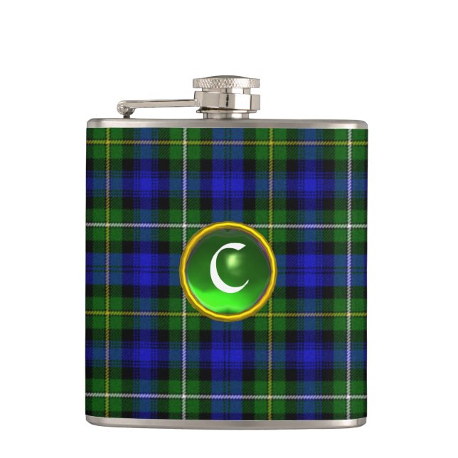 PETACA ESCOCIA VERDE AZUL TARTAN EMERALD GEM MONOGRAM (Anverso)