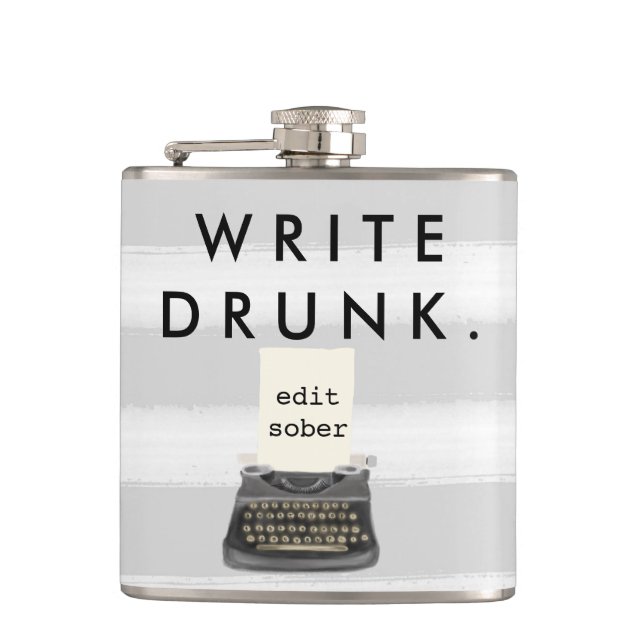 Petaca Escriba borracho corrigen la máquina de escribir (Anverso)