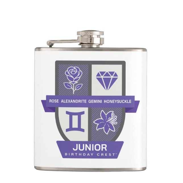 Petaca Escudo de cumpleaños de Géminis™ para el 1-21 de j (Anverso)
