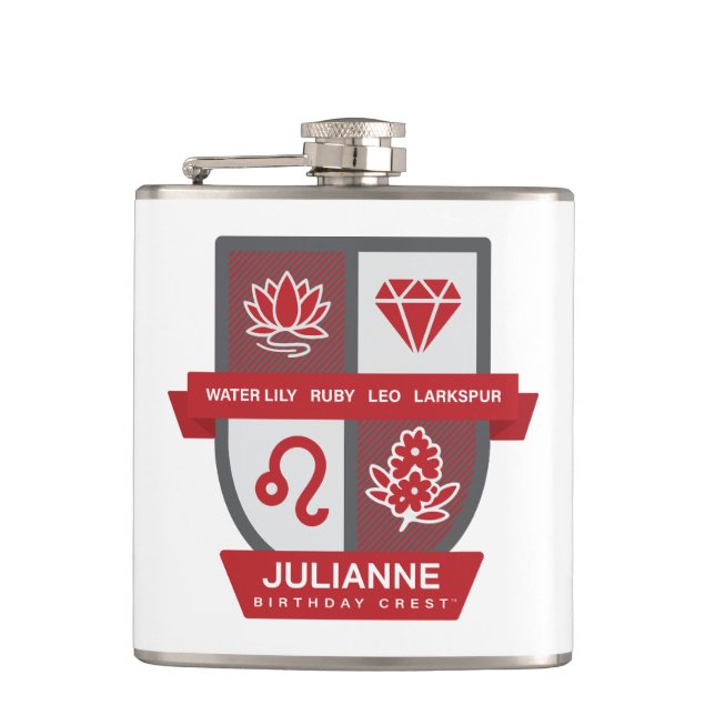 Petaca Escudo de cumpleaños de Leo™ para julio 23-31 (Anverso)