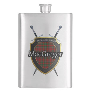 Petaca Escudo y espadas escoceses del tartán de MacGrego