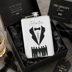 Petaca Esmoquin negro personalizado para padrinos de boda