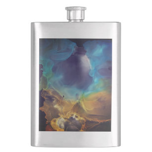 Petaca Espacio Nebula amarillo azul Alcohol Tinta arte