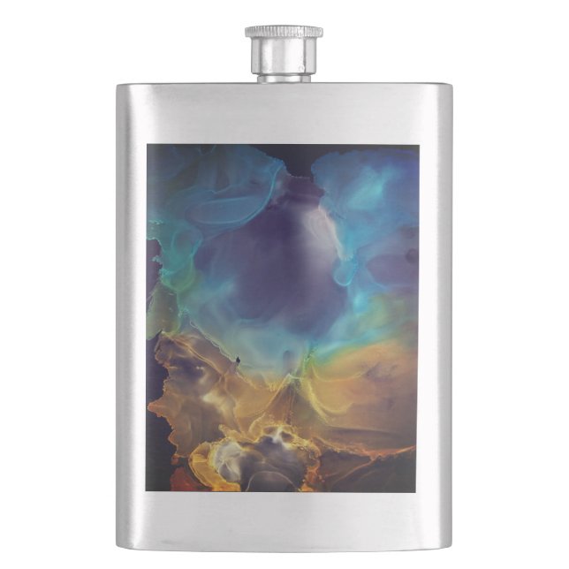 Petaca Espacio Nebula amarillo azul Alcohol Tinta arte (Anverso)