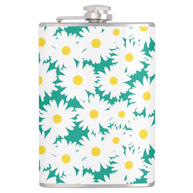 Petaca Espacio negativo Daisies amarillo blanco sobre ver (Anverso)