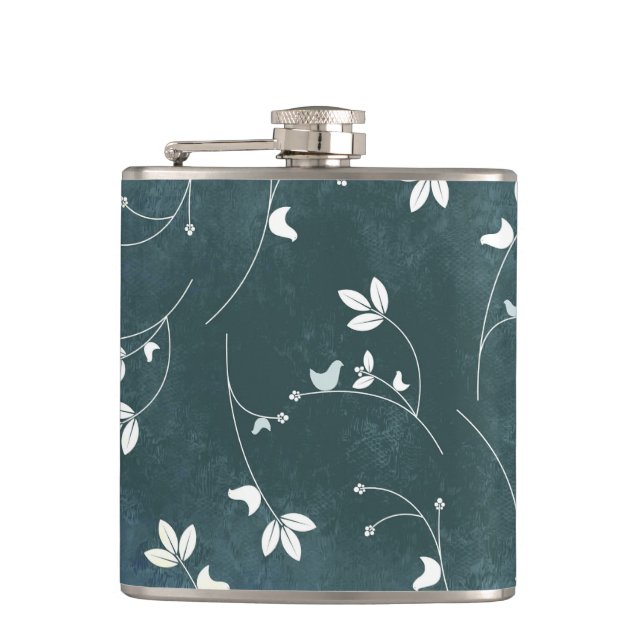 Petaca Espectacular patrón de cosecha con aves y hojas (Anverso)